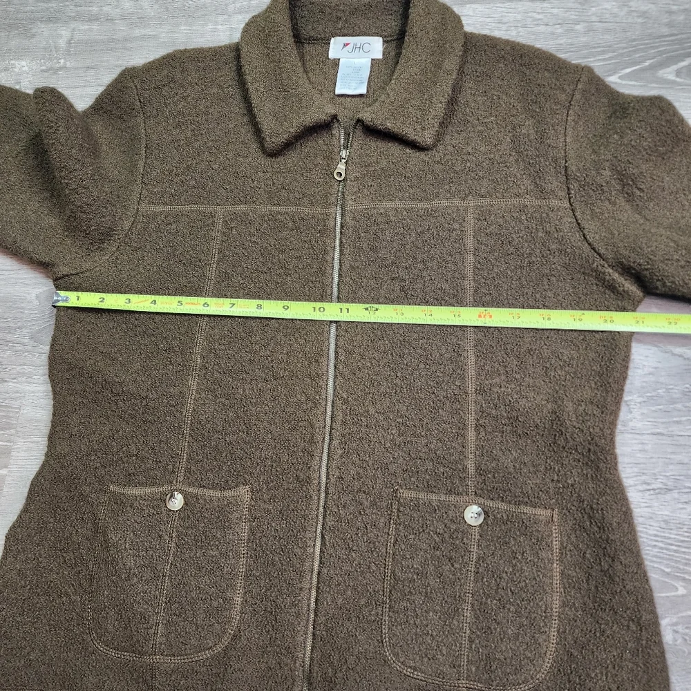 VINTAGE JH COLLECTIBLES Wool Green Zip Up Coat Jacket Large - Picture 7 of 16